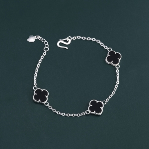 Lắc tay bạc nữ cỏ 4 lá đính đá đen LTN0287