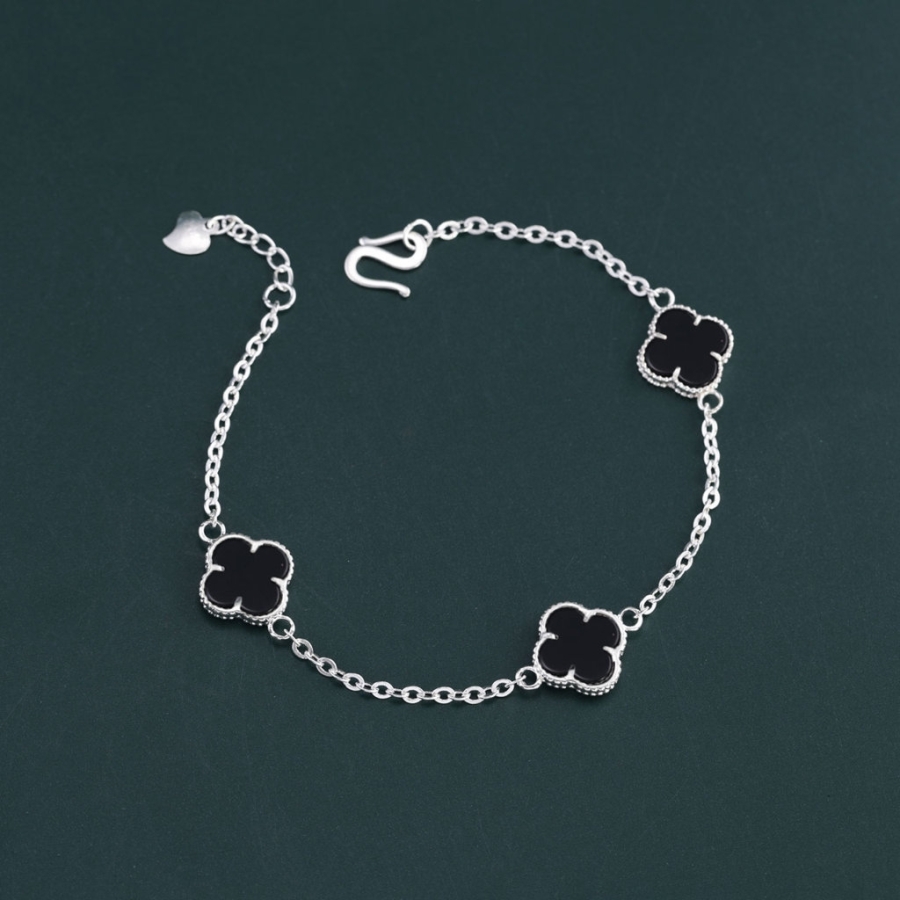 Lắc tay bạc nữ cỏ 4 lá đính đá đen LTN0287