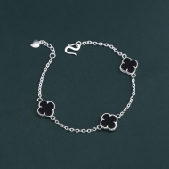 Lắc tay bạc nữ cỏ 4 lá đính đá đen LTN0287