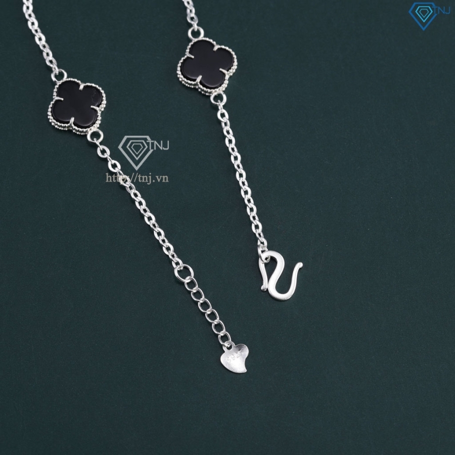 Lắc tay bạc nữ cỏ 4 lá đính đá đen LTN0287 - Trang Sức TNJ
