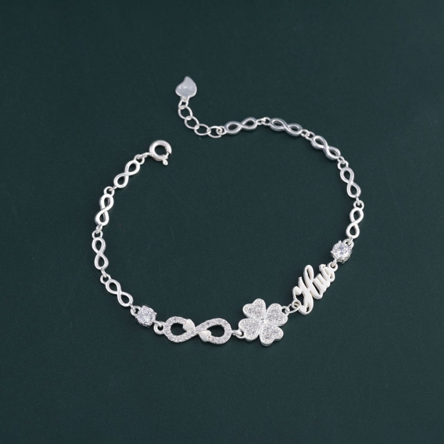 Lắc tay hình cỏ 4 lá dây vô cực khắc tên theo yêu cầu LTN0330