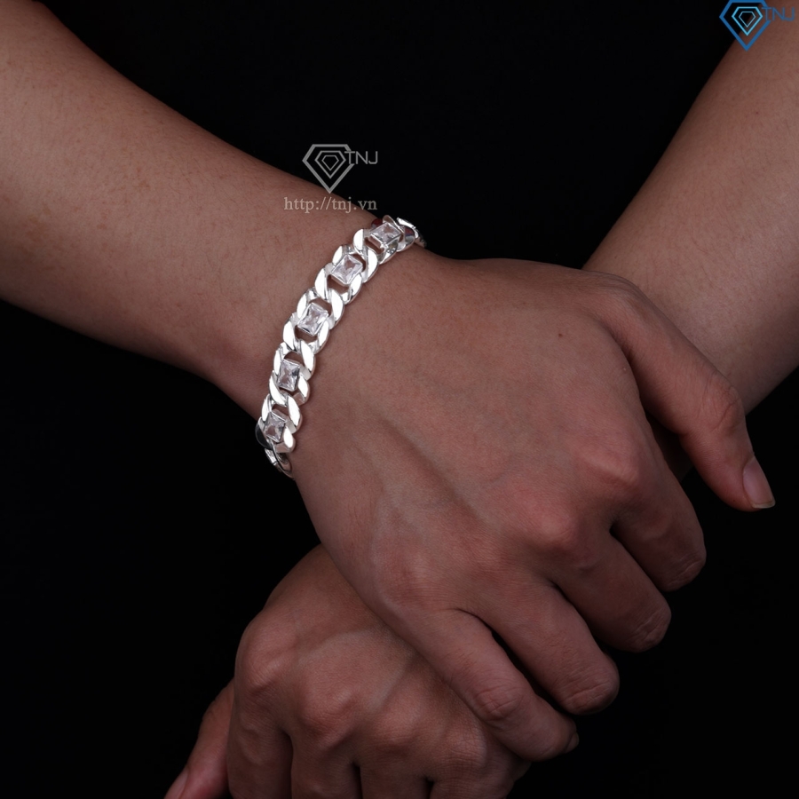 Lắc tay bạc nam mắt xích đính đá bản 12mm LTA0227 - Trang Sức TNJ