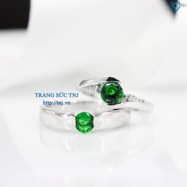 Nhẫn đôi bạc nhẫn cặp bạc đẹp đính đá xanh ND0007 - Trang Sức TNJ