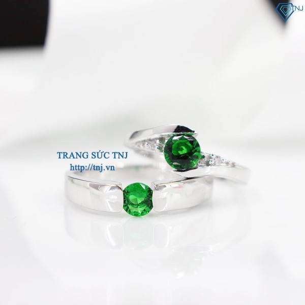 Nhẫn đôi bạc nhẫn cặp bạc đẹp đính đá xanh ND0007 - Trang Sức TNJ