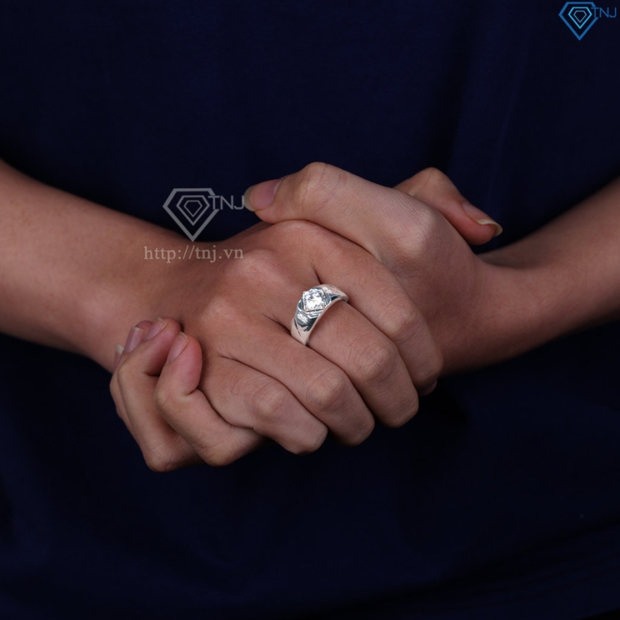Nhẫn nam bạc đơn giản đính đá NNA0875