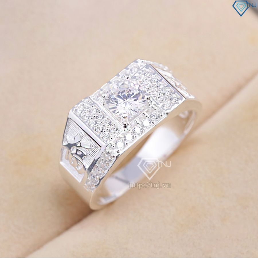 Nhẫn bạc nam chữ Phúc đính đá NNA0877