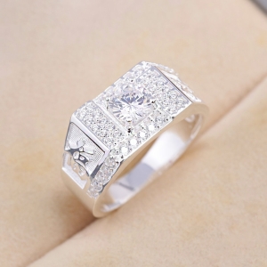 Nhẫn bạc nam chữ Phúc đính đá NNA0877