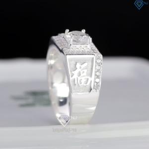 Nhẫn bạc nam chữ Phúc đính đá NNA0877