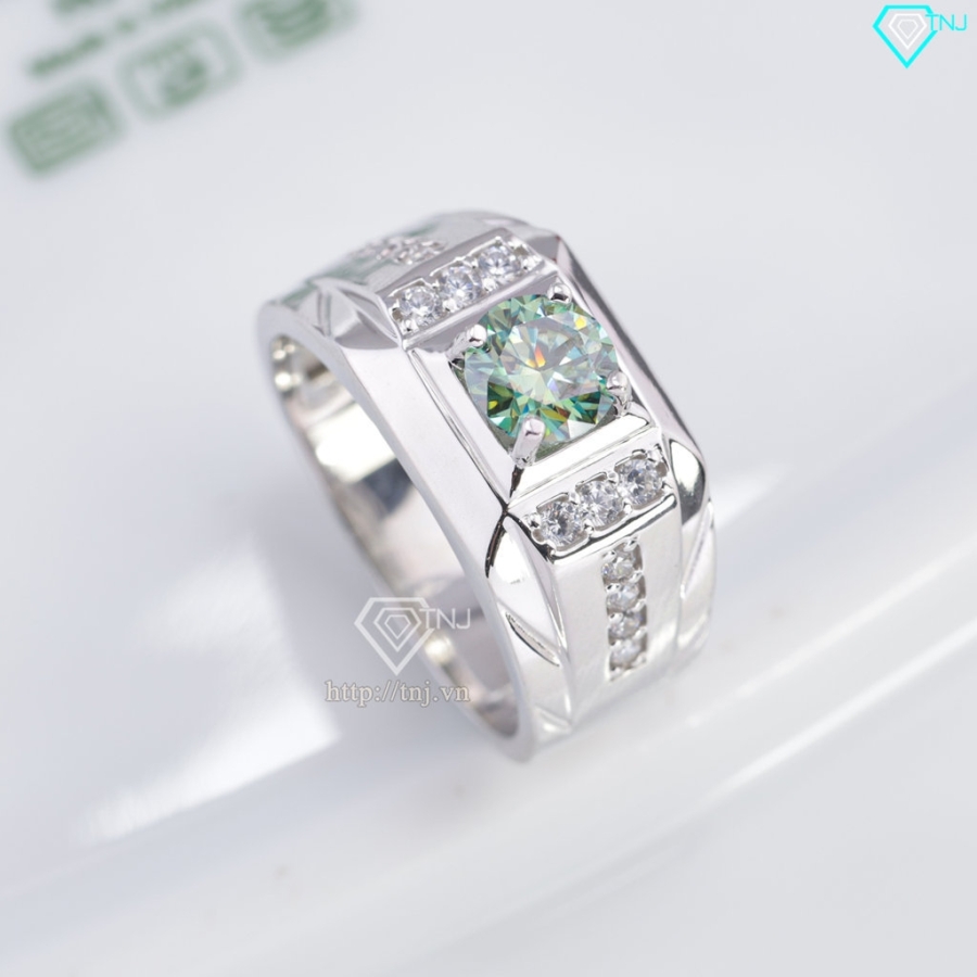 Nhẫn nam Moissanite đơn giản đính đá xanh 6.0mm NNAM0243
