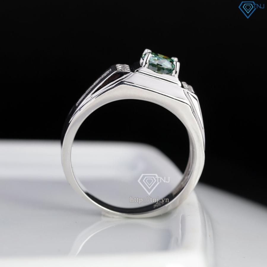 Nhẫn nam Moissanite đơn giản đính đá xanh 6.0mm NNAM0243