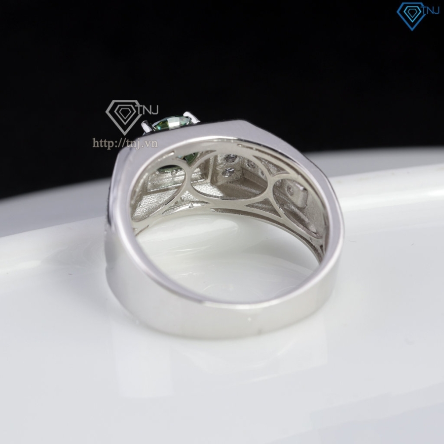 Nhẫn nam Moissanite đơn giản đính đá xanh 6.0mm NNAM0243