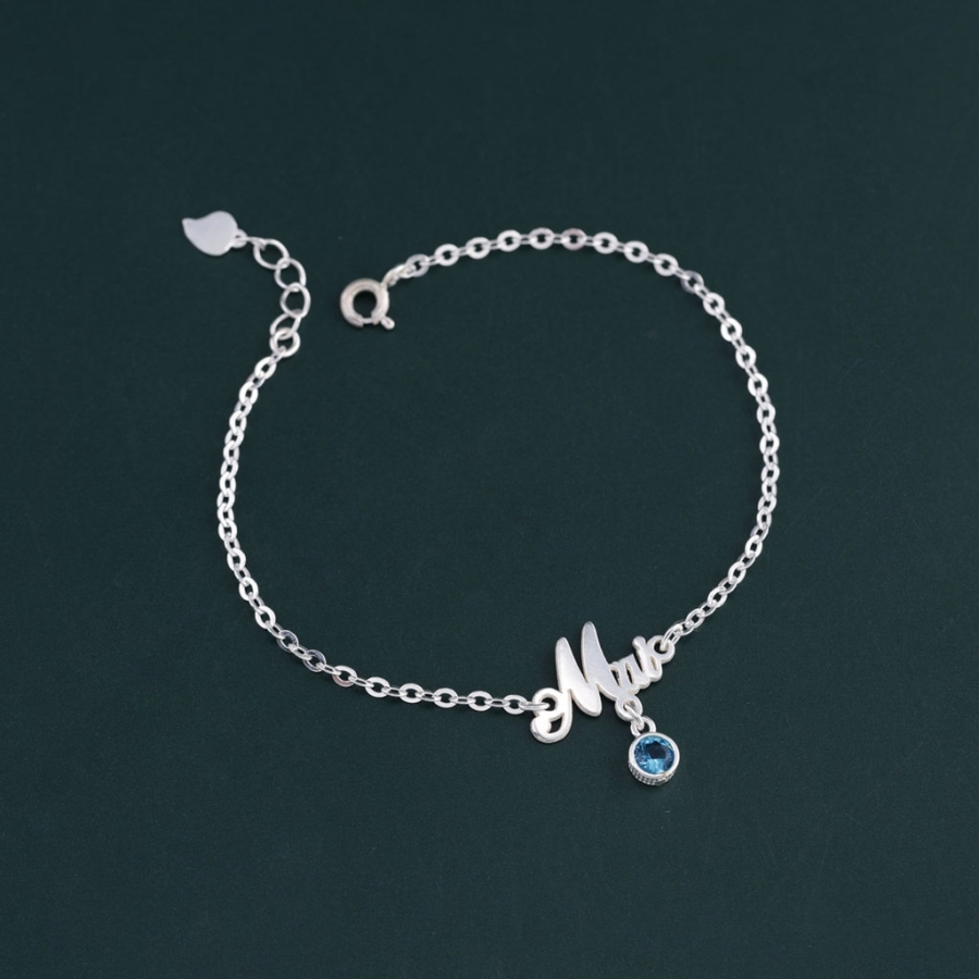 Quà 8 3 cho người yêu lắc tay bạc nữ đính đá theo mệnh khắc tên theo yêu cầu LTN0291