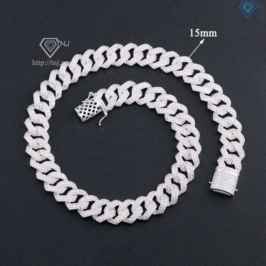 Dây chuyền Cuban đính đá bằng bạc đẹp DCK0062 - Trang Sức TNJ