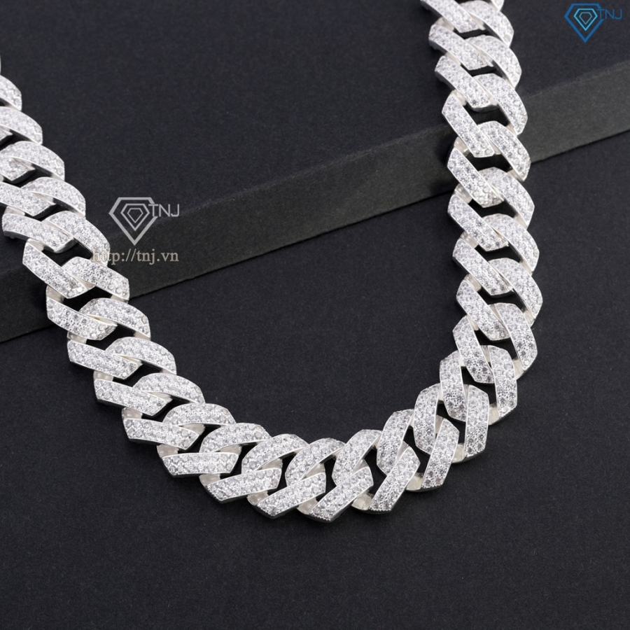 Dây chuyền Cuban đính đá bằng bạc đẹp DCK0062 - Trang Sức TNJ