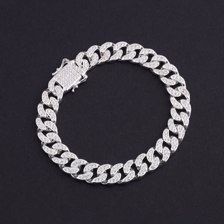 Quà tặng sinh nhật bạn trai lắc tay nam Cuban bản nhỏ 10mm đính đá 2 mặt LTA0058