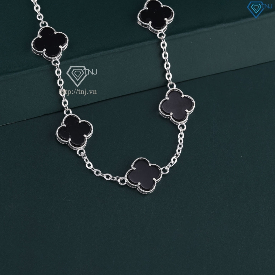 Lắc tay bạc nữ cỏ 4 lá đính đá đen LTN0439 - Trang Sức TNJ