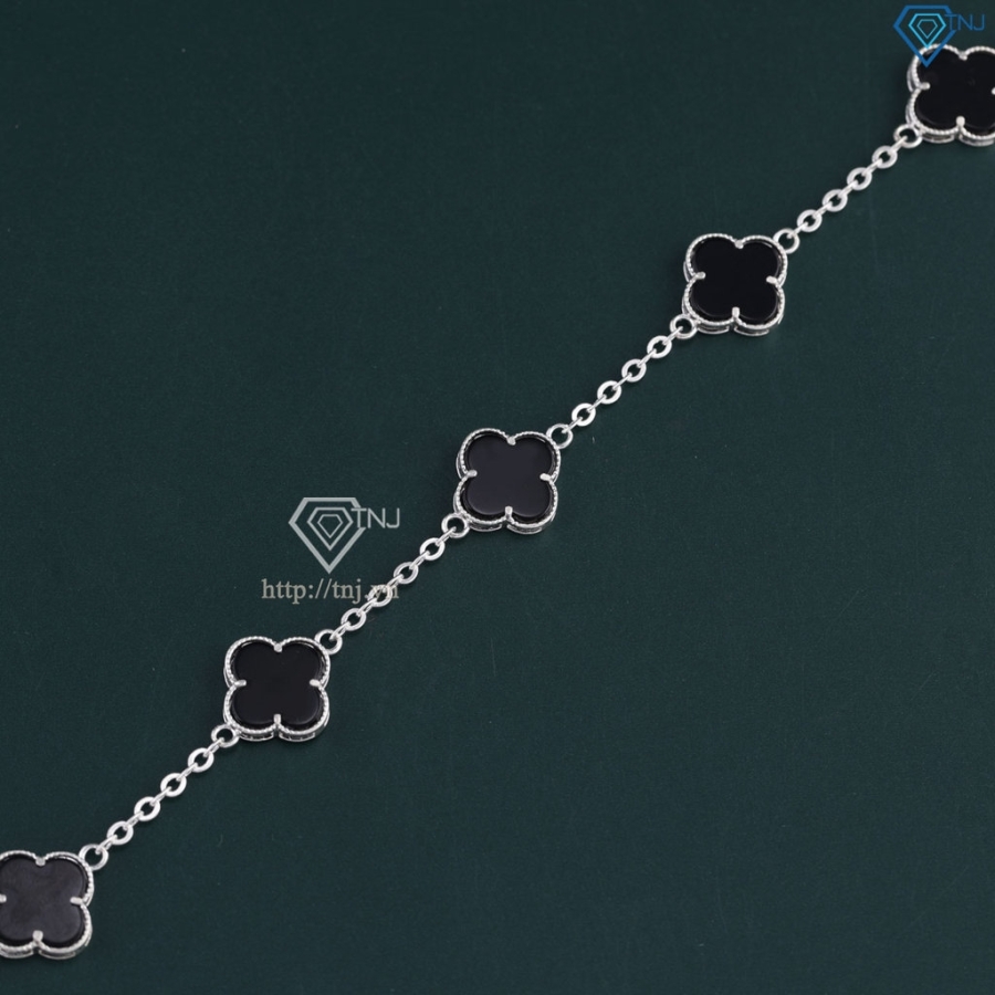 Lắc tay bạc nữ cỏ 4 lá đính đá đen LTN0439 - Trang Sức TNJ