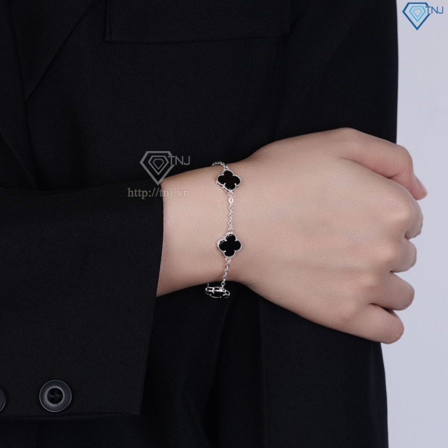 Lắc tay bạc nữ cỏ 4 lá đính đá đen LTN0439 - Trang Sức TNJ