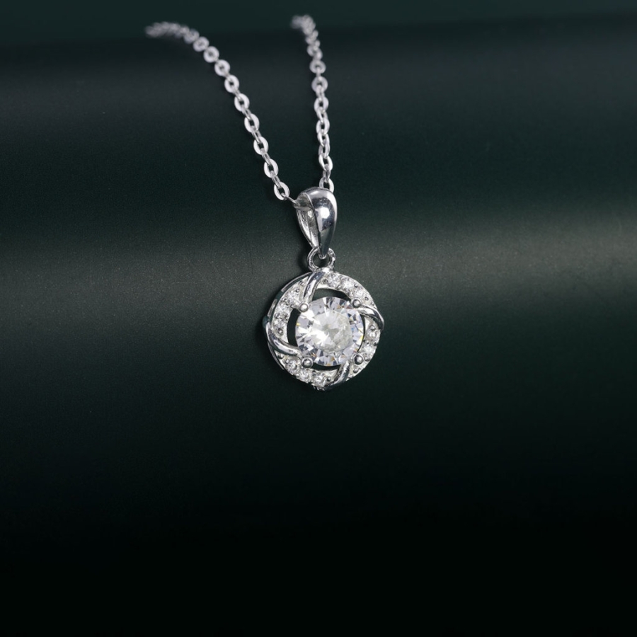 Dây chuyền bạc nữ mặt tròn đính đá DCN0648