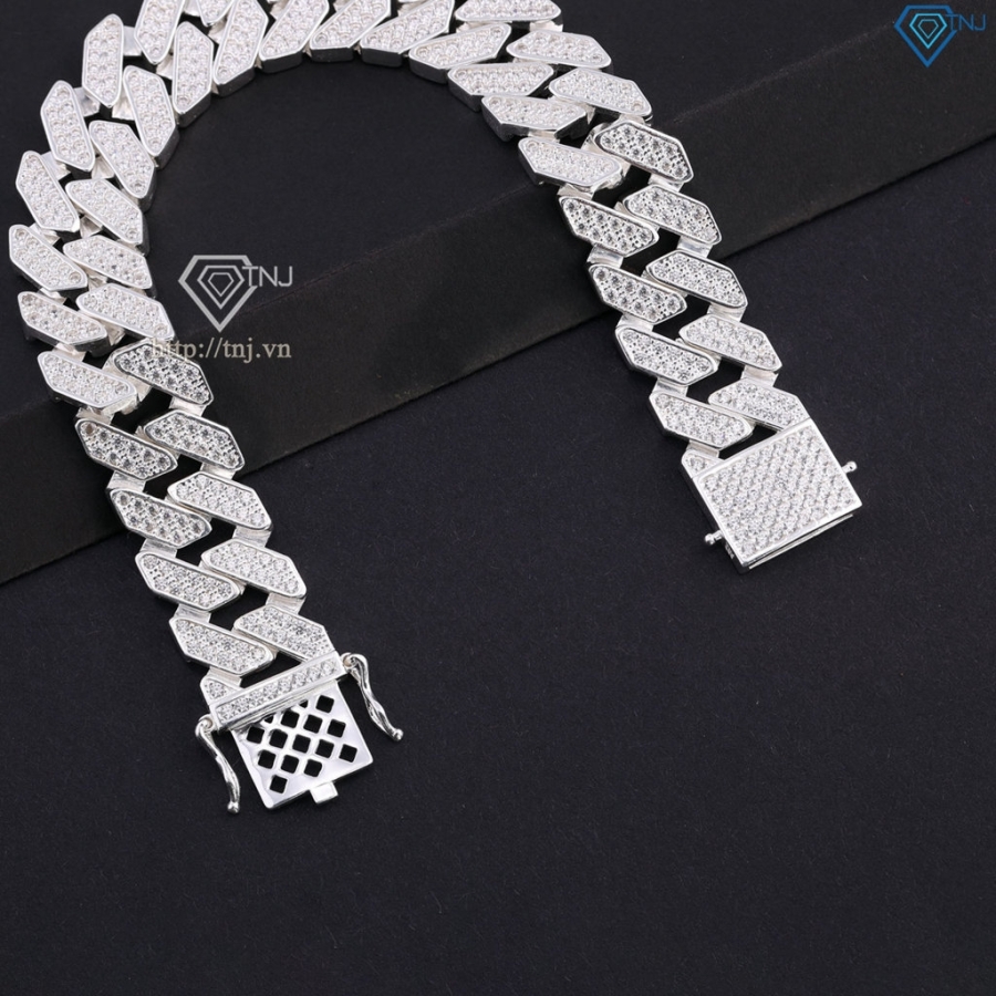 Quà valentine cho nam lắc tay Cuban bạc phiên bản 13mm đặc LTA0081