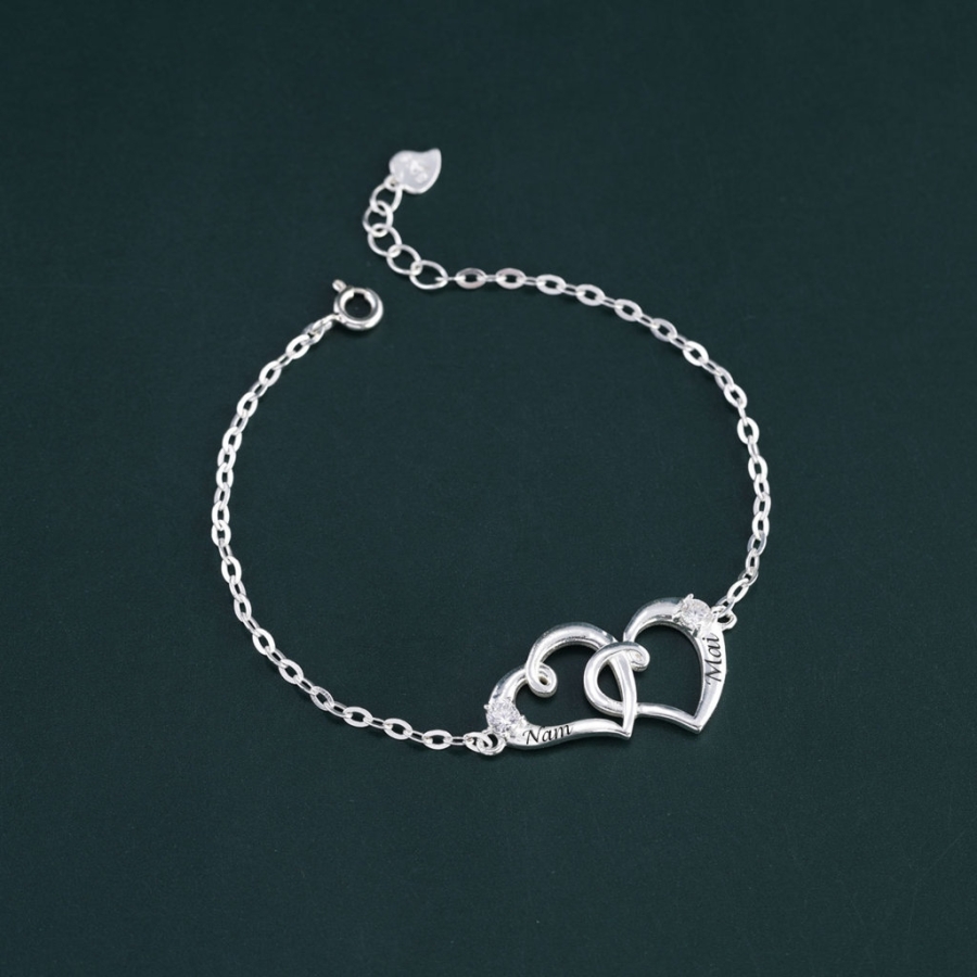 Quà giáng sinh lắc tay bạc nữ hình trái tim khắc tên LTN0236