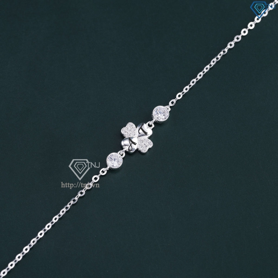 Quà 20 10 cho người yêu lắc tay bạc nữ cỏ 4 lá khắc tên LTN0361