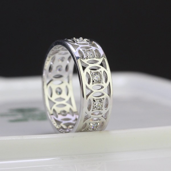 Nhẫn bạc nam kim tiền xi mạ bạch kim NNAXK0008