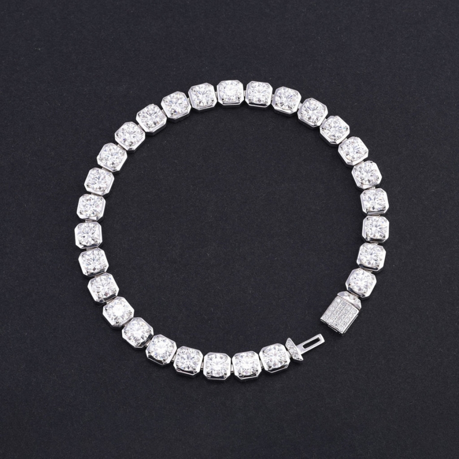 Lắc tay bạc nam Tennis vuông đính full kim cương Moissanite 5.0mm - Kiểm định GRA LTAM0014