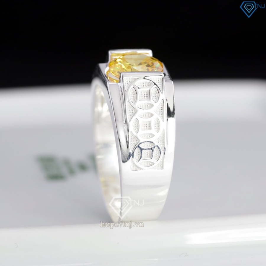 Nhẫn nam bạc 925 kim tiền đính đá vàng NNA0848