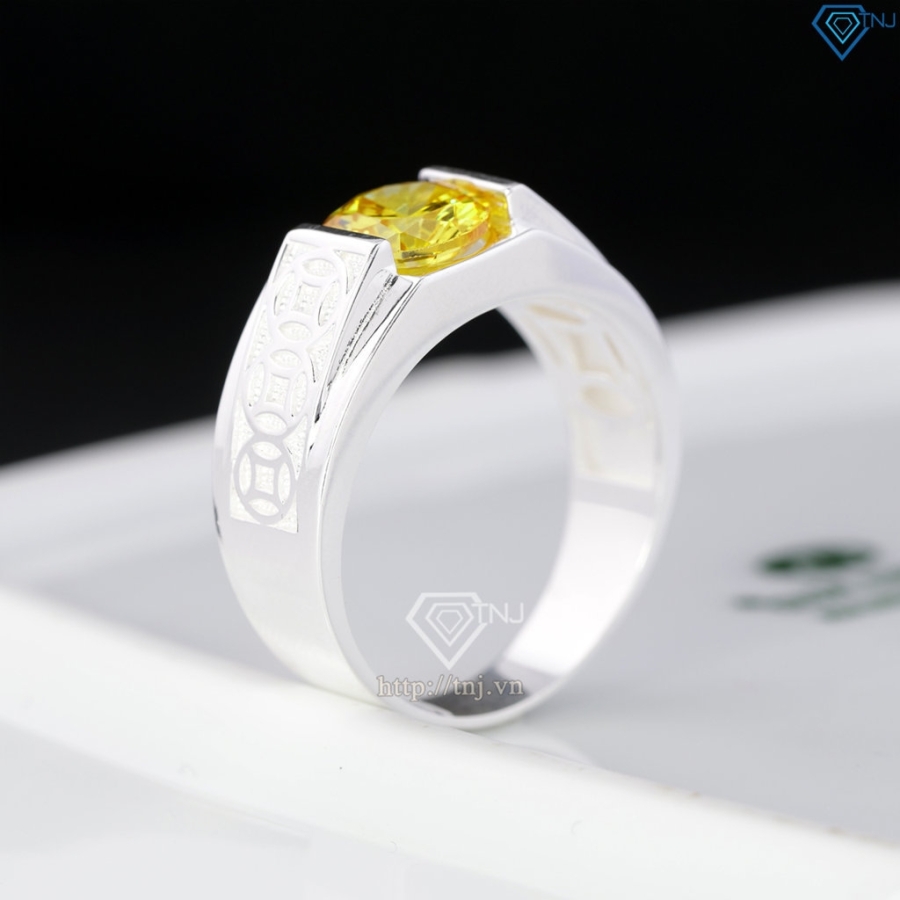 Nhẫn nam bạc 925 kim tiền đính đá vàng NNA0848