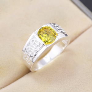 Nhẫn nam bạc 925 kim tiền đính đá vàng NNA0848