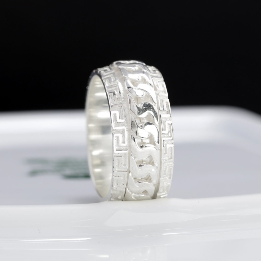 Nhẫn bạc nam mắt xích xoay bản to 10mm NNA0881