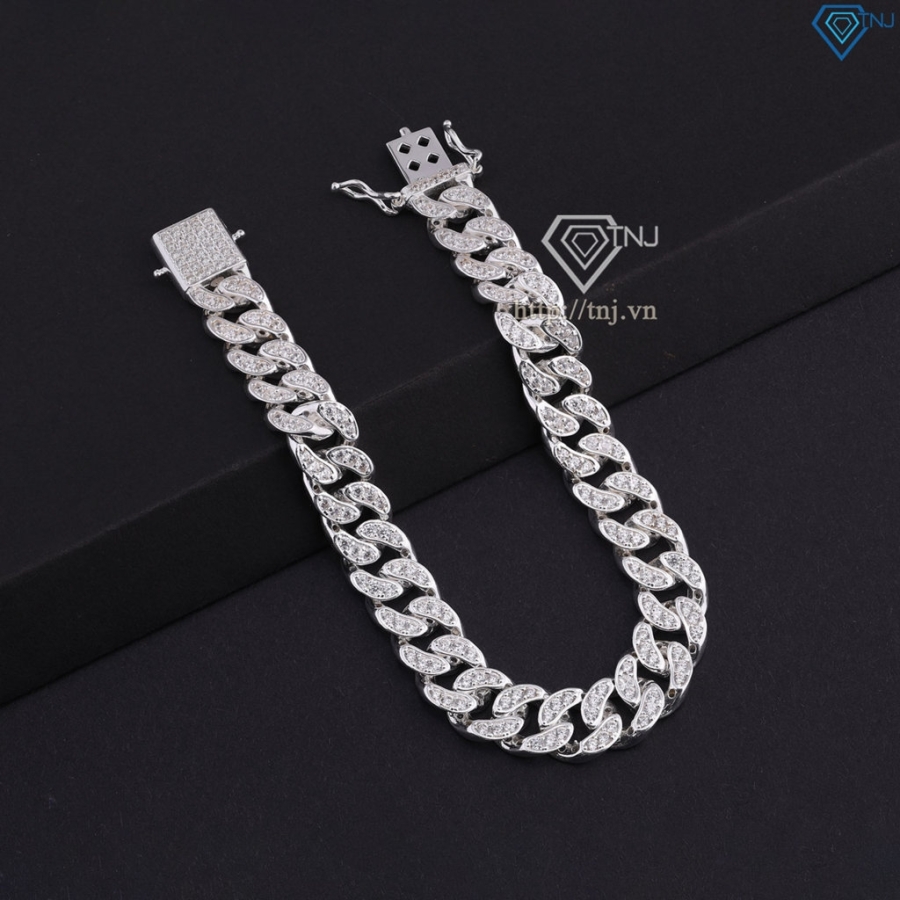 Lắc tay Cuban bạc cho nữ đính đá 2 mặt 10mm LTN0305 - Trang Sức TNJ