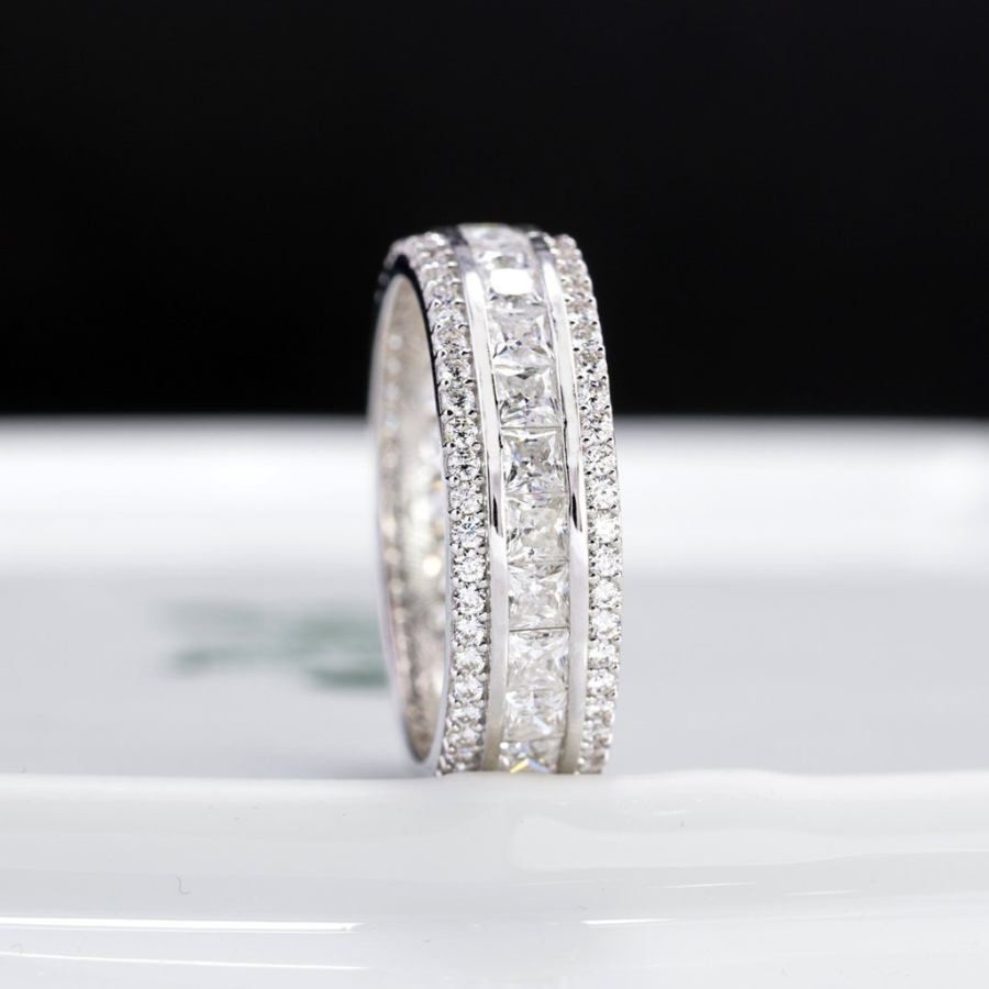 Nhẫn nam dạng tròn đính full kim cương Moissanite NNAM0245