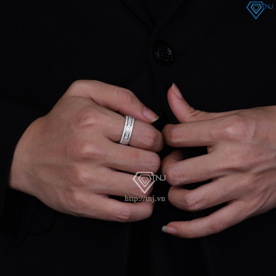Nhẫn nam dạng tròn đính full kim cương Moissanite NNAM0245