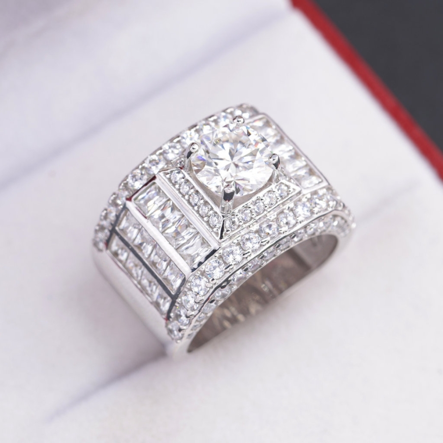 Nhẫn Moissanite bản to nam sang trọng 8.0mm - Kiểm định GRA NNAM0246