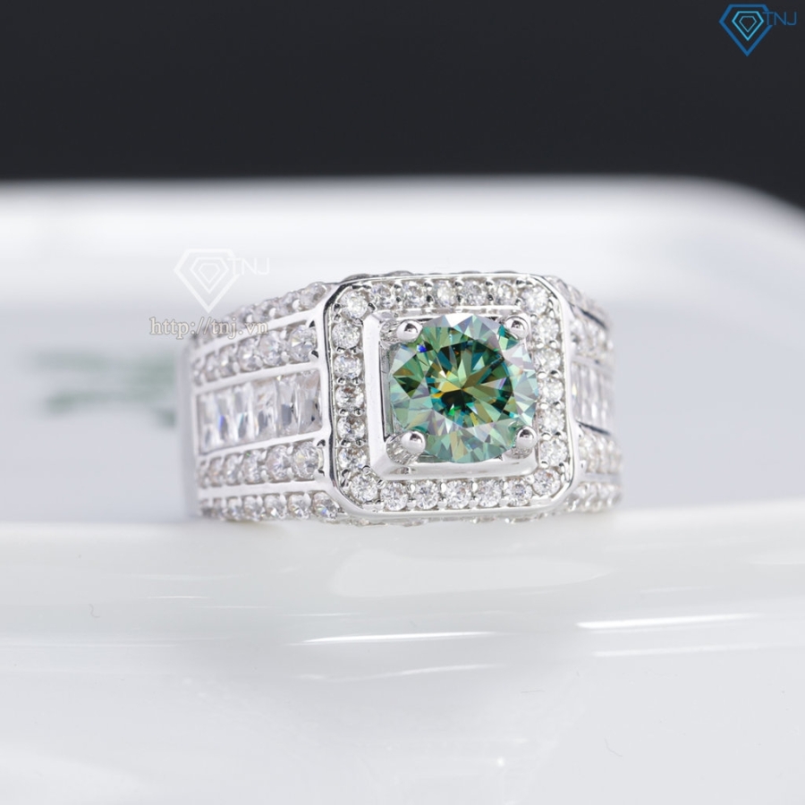 Nhẫn nam đơn giản đính kim cương xanh nhân tạo 7.0mm NNAM0225