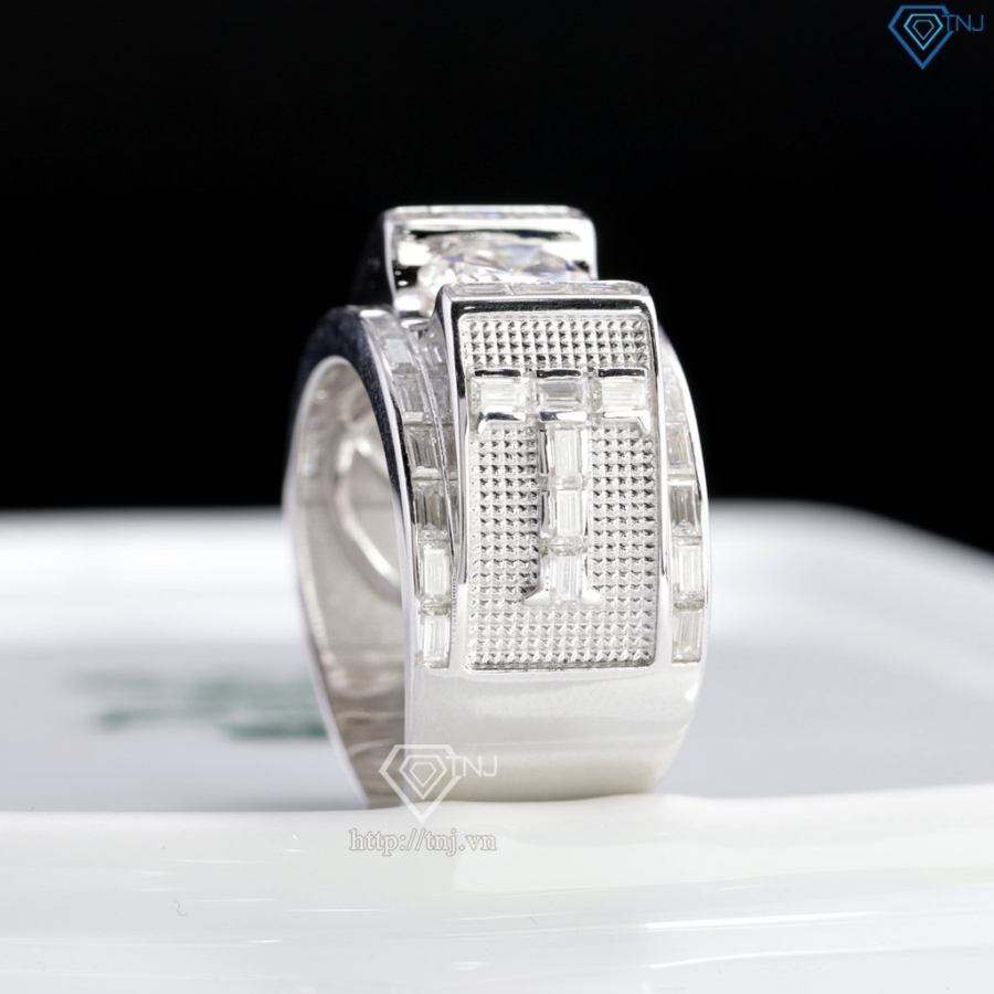 Nhẫn Moissanite nam chữ T đính kim cương 8.0mm NNAM0249
