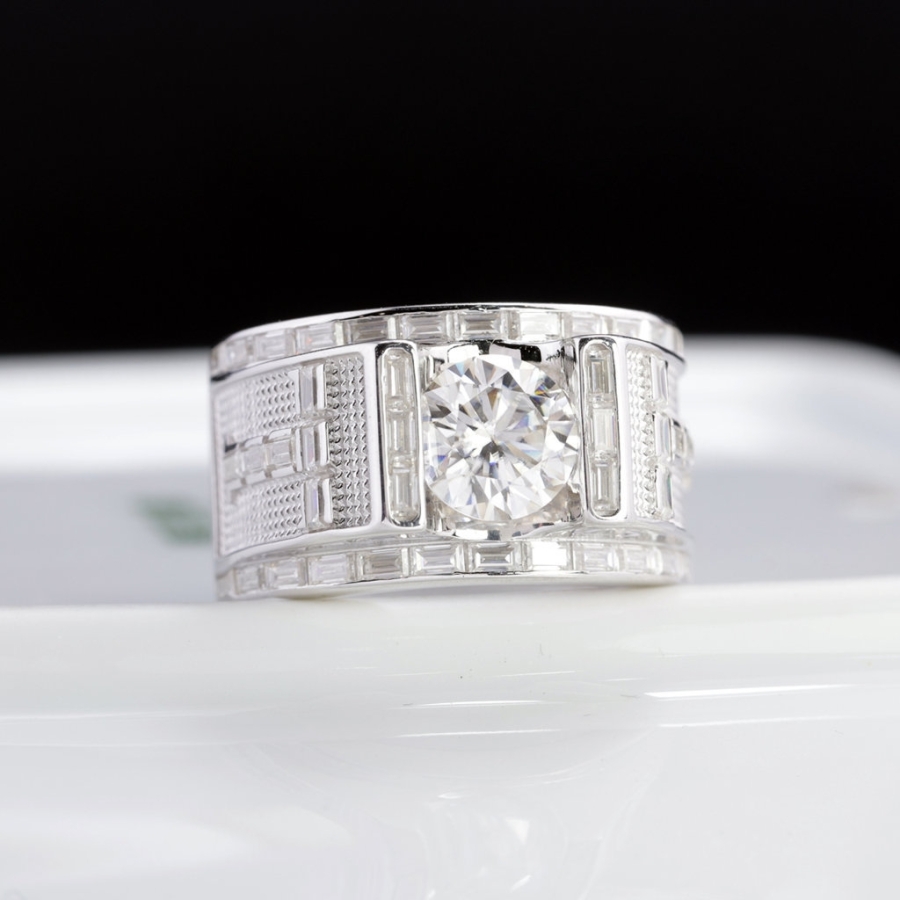 Nhẫn Moissanite nam chữ T đính kim cương 8.0mm NNAM0249