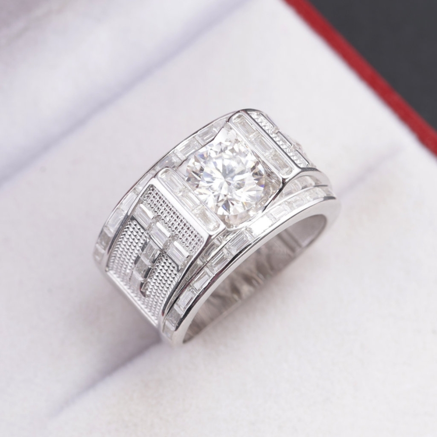 Nhẫn Moissanite nam chữ T đính kim cương 8.0mm - Kiểm định GRA NNAM0249