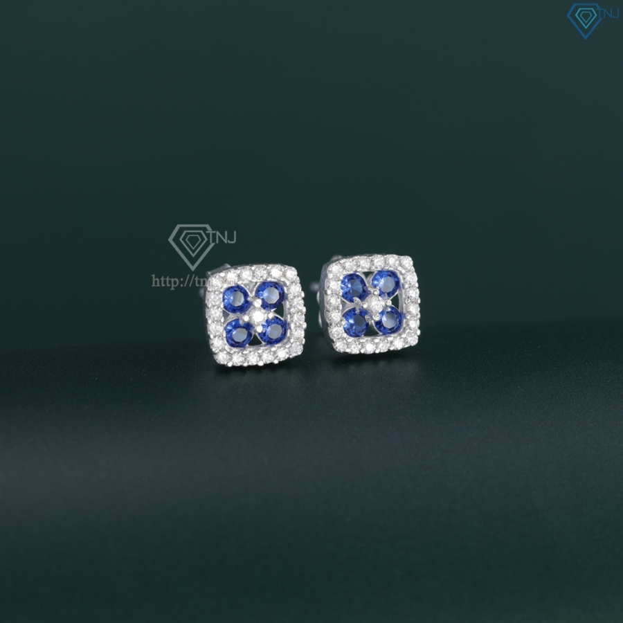 Bông tai bạc nữ mặt vuông đính đá xanh dương BTN0278 - Trang Sức TNJ