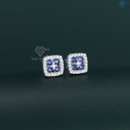 Bông tai bạc nữ mặt vuông đính đá xanh dương BTN0278 - Trang Sức TNJ