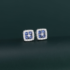 Bông tai bạc nữ mặt vuông đính đá xanh dương BTN0278