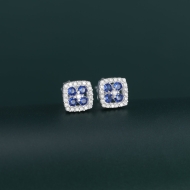 Bông tai bạc nữ mặt vuông đính đá xanh dương BTN0278