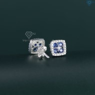 Bông tai bạc nữ mặt vuông đính đá xanh dương BTN0278 - Trang Sức TNJ