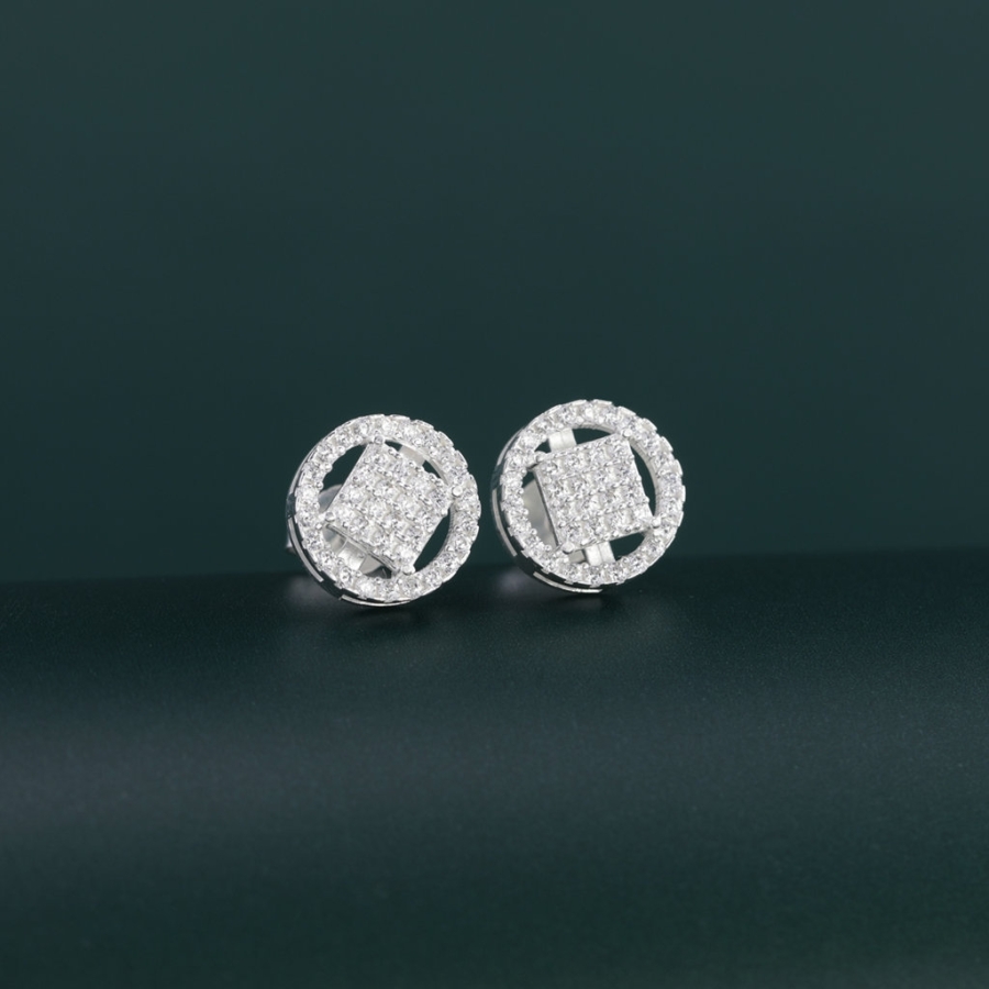 Bông tai bạc nữ mặt tròn đính đá đẹp BTN0280