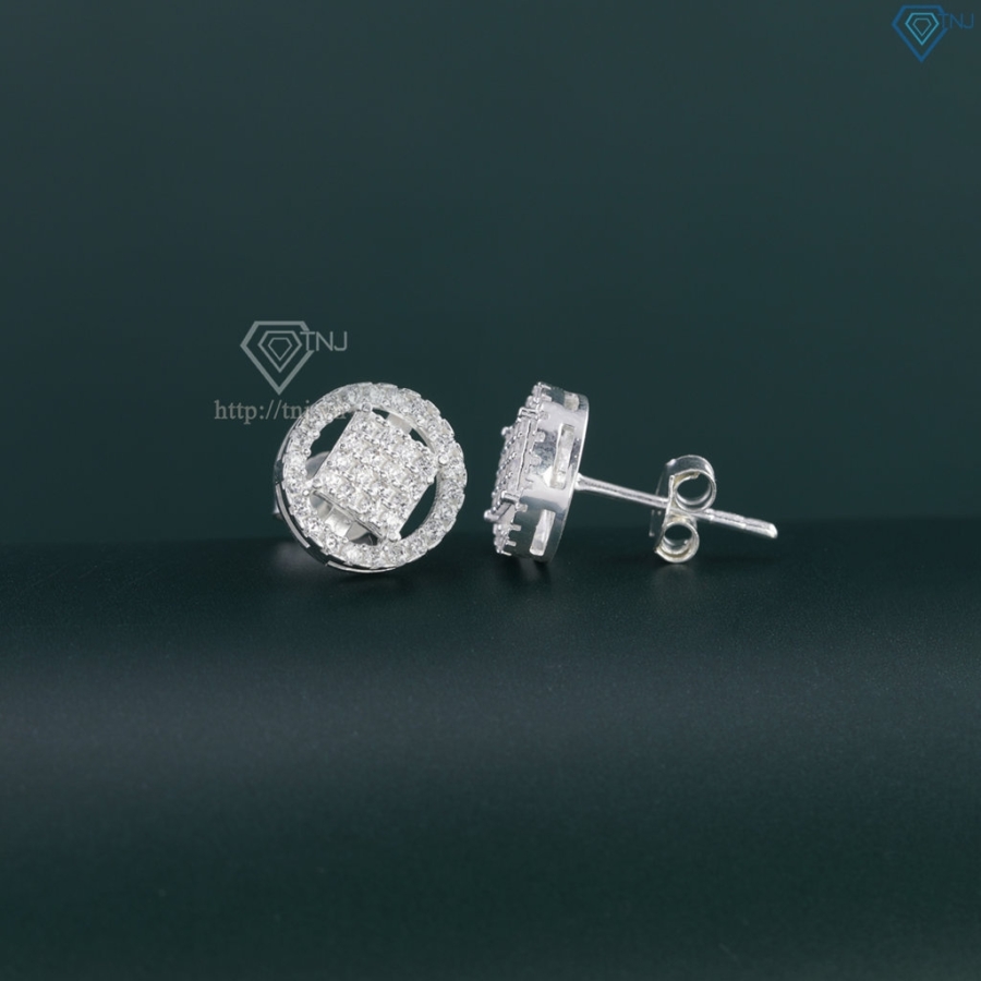 Bông tai bạc nữ mặt tròn đính đá đẹp BTN0280