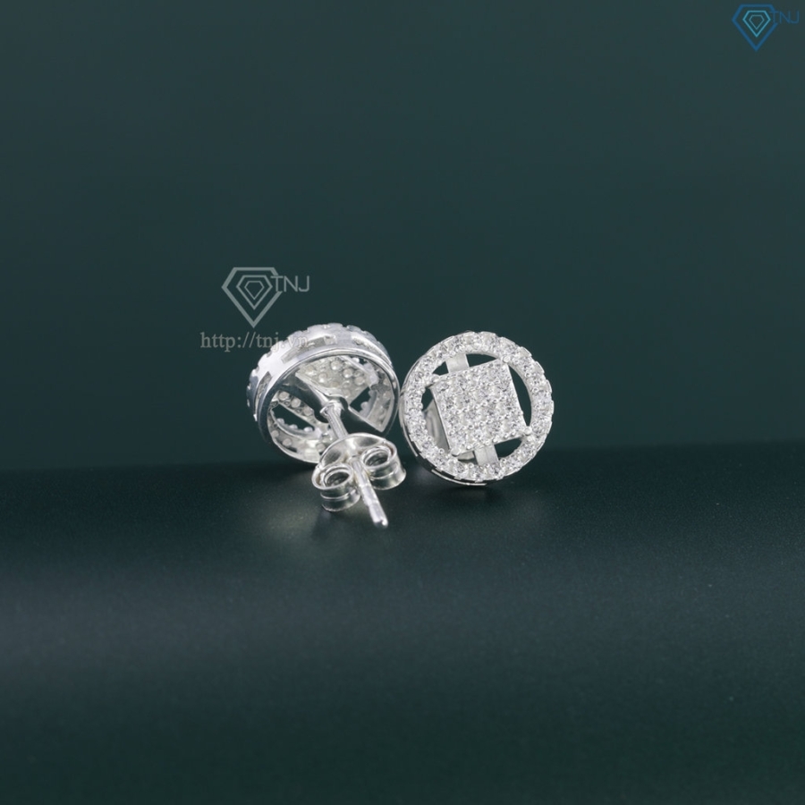 Bông tai bạc nữ mặt tròn đính đá đẹp BTN0280