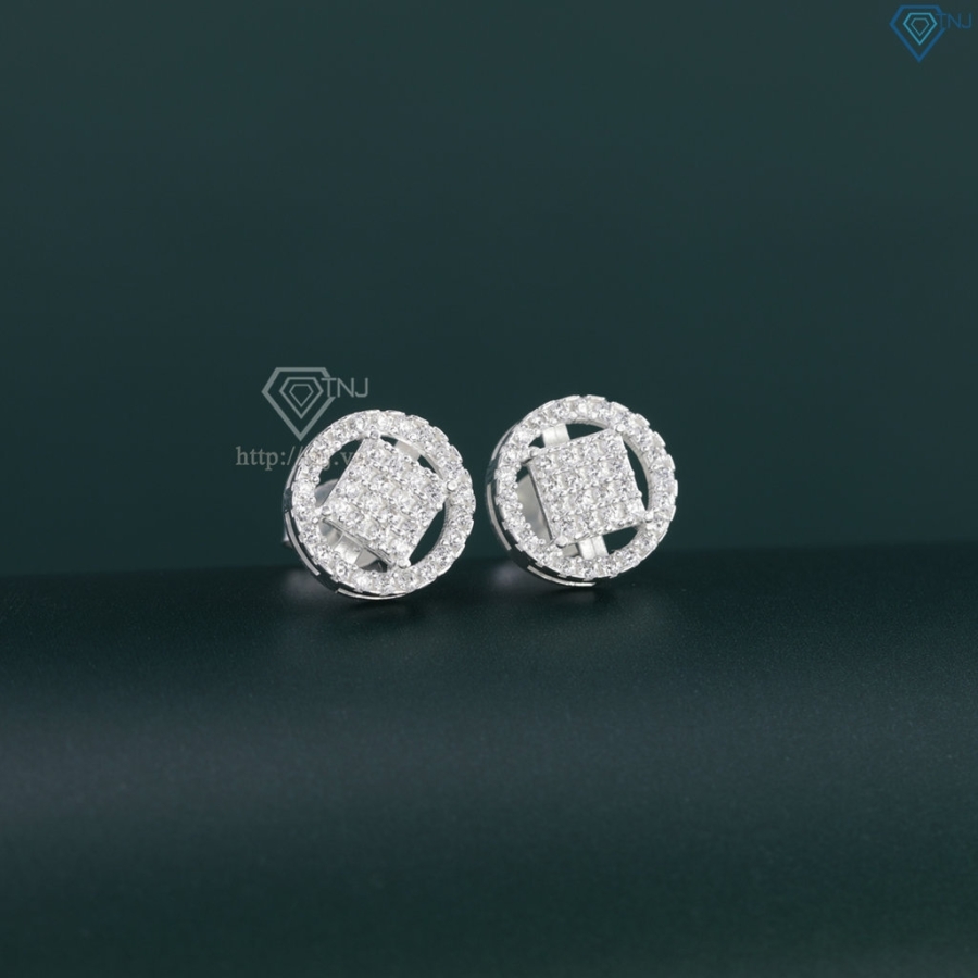 Bông tai bạc nữ mặt tròn đính đá đẹp BTN0280