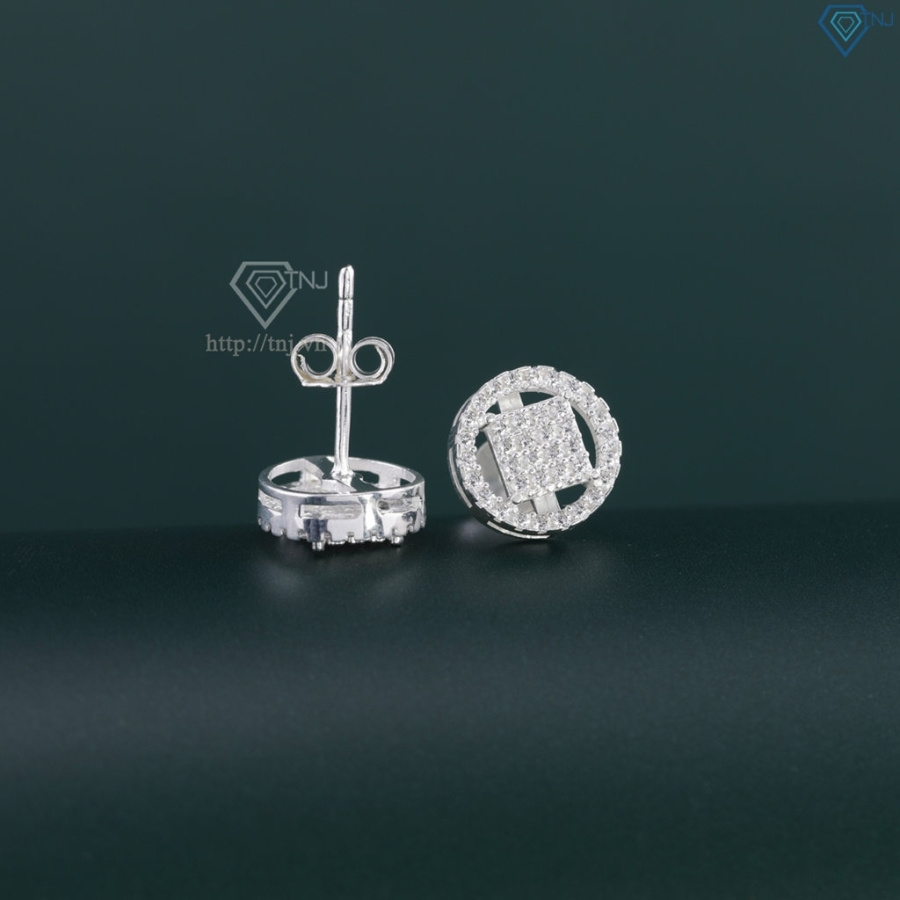 Bông tai bạc nữ mặt tròn đính đá đẹp BTN0280